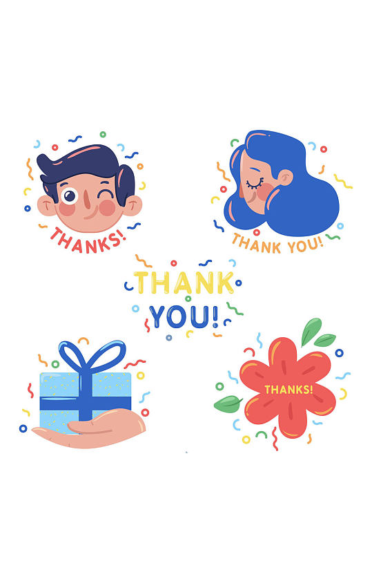 5款卡通感谢元素标签矢量素材-众图网