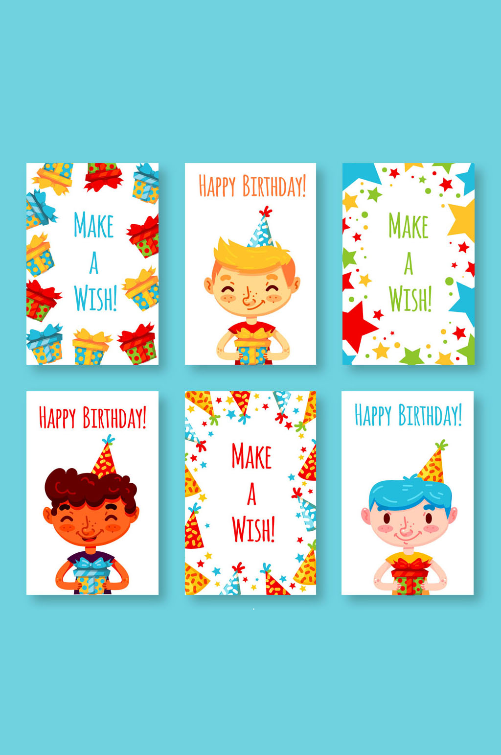 6款可爱男孩生日贺卡矢量素材模板下载-编号564122-众图网