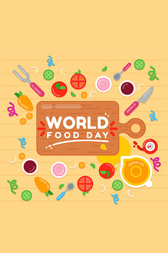 创意世界粮食日摆满桌面的食物矢量图