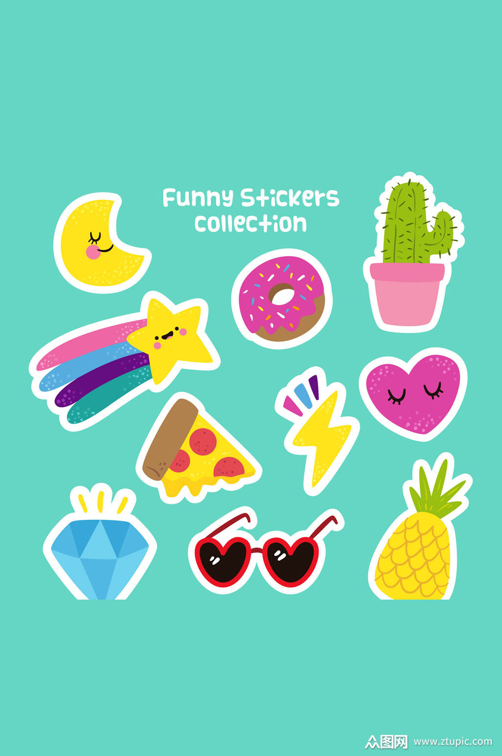 众图网独家提供10款可爱常见物品贴纸矢量素材素材免费下载,本作品是
