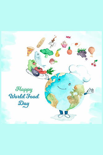 彩绘世界粮食日烹饪的地球厨师矢量图