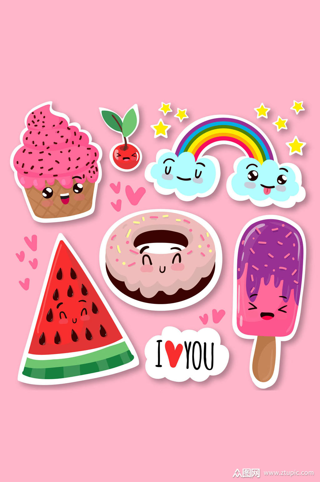 7款可爱零食贴纸设计矢量素材