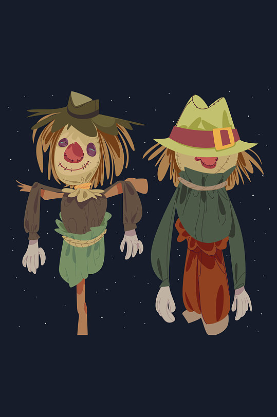 2款彩绘复古稻草人设计矢量图