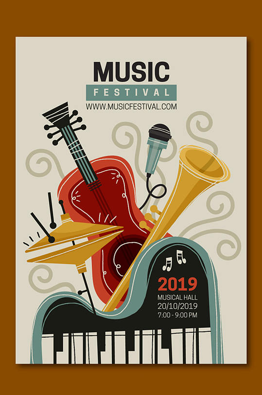 彩绘乐器音乐节传单矢量素材