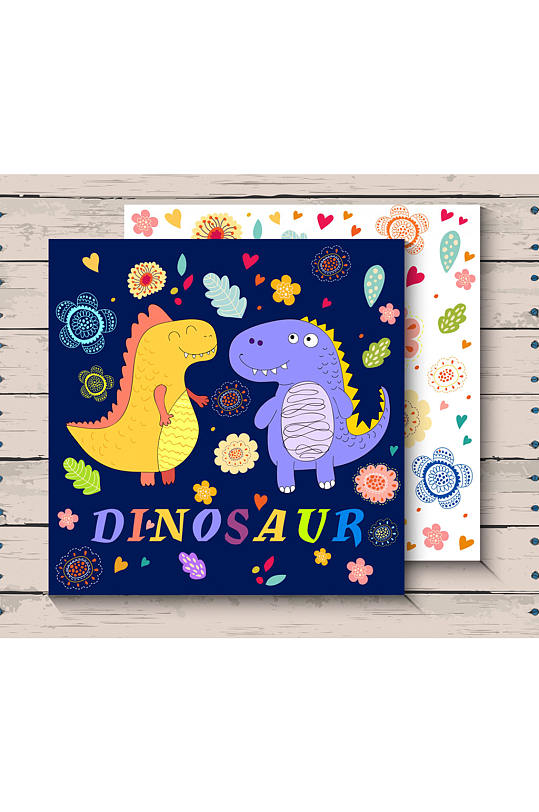 卡通恐龙卡片设计矢量素材-众图网