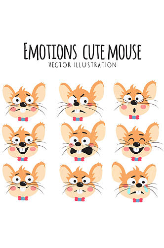 9款卡通老鼠表情矢量素材