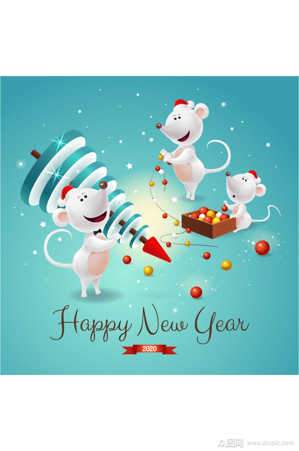 >2020年卡通老鼠新年贺卡矢量素材