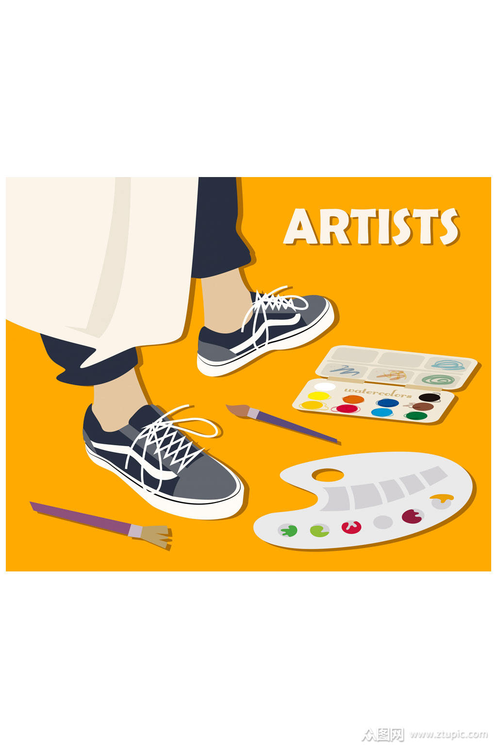 创意画家画具插画矢量素材