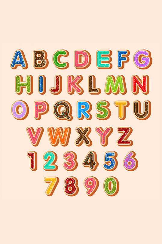 26款彩色饼干字母和10款数字矢量图