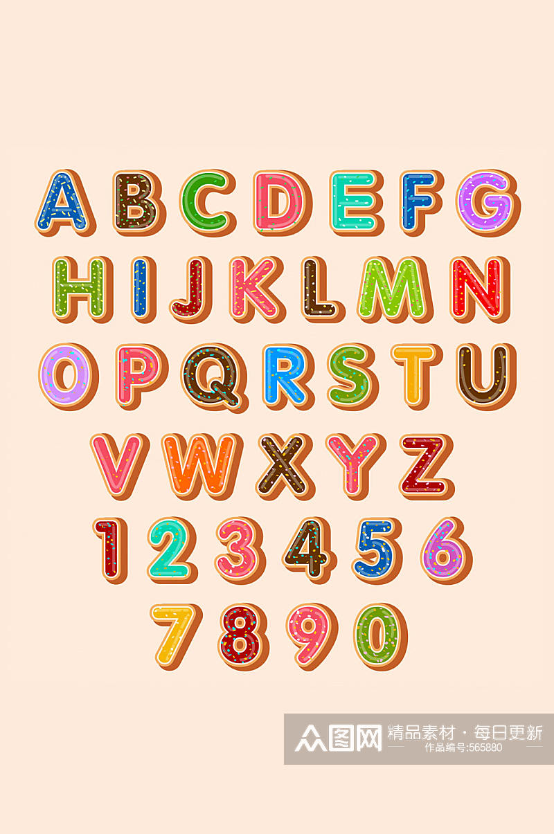 26款彩色饼干字母和10款数字矢量图素材