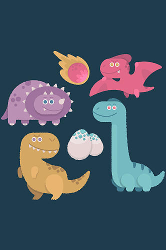 4款可爱恐龙设计矢量素材