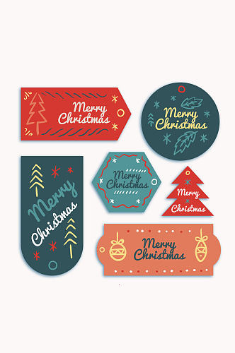 6款彩色圣诞节标签设计矢量素材
