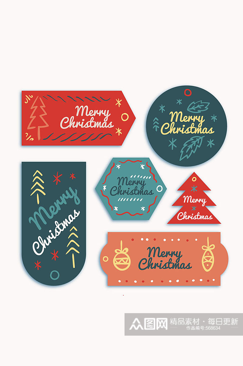 6款彩色圣诞节标签设计矢量素材素材