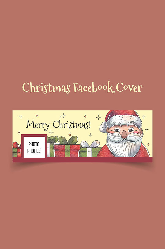 彩绘圣诞老人脸书封面图片矢量素材