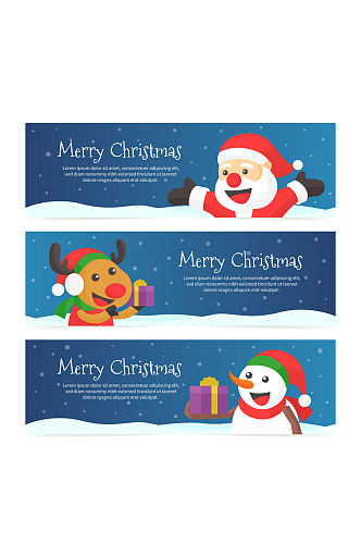 3款创意圣诞节角色banner矢量素材