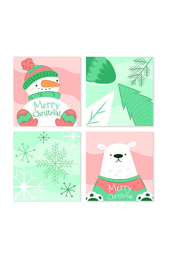 4款手绘圣诞节卡片矢量素材