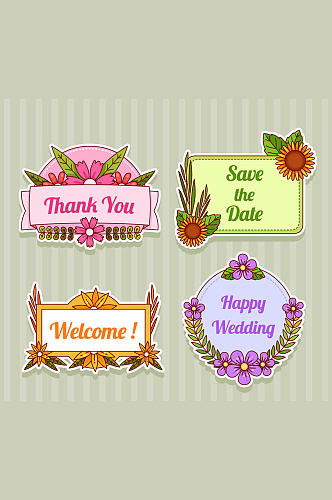 4款彩色纸质婚礼标签矢量素材