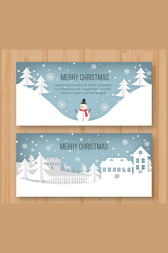 2款白色圣诞节雪景banner矢量素材