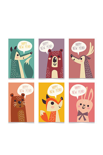 6款创意新年动物卡片矢量素材