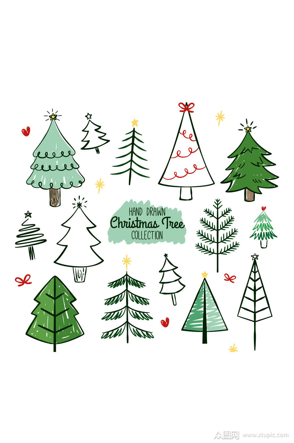 14款手绘圣诞树矢量素材