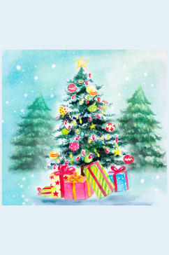 精美雪地圣诞树和礼盒矢量素材