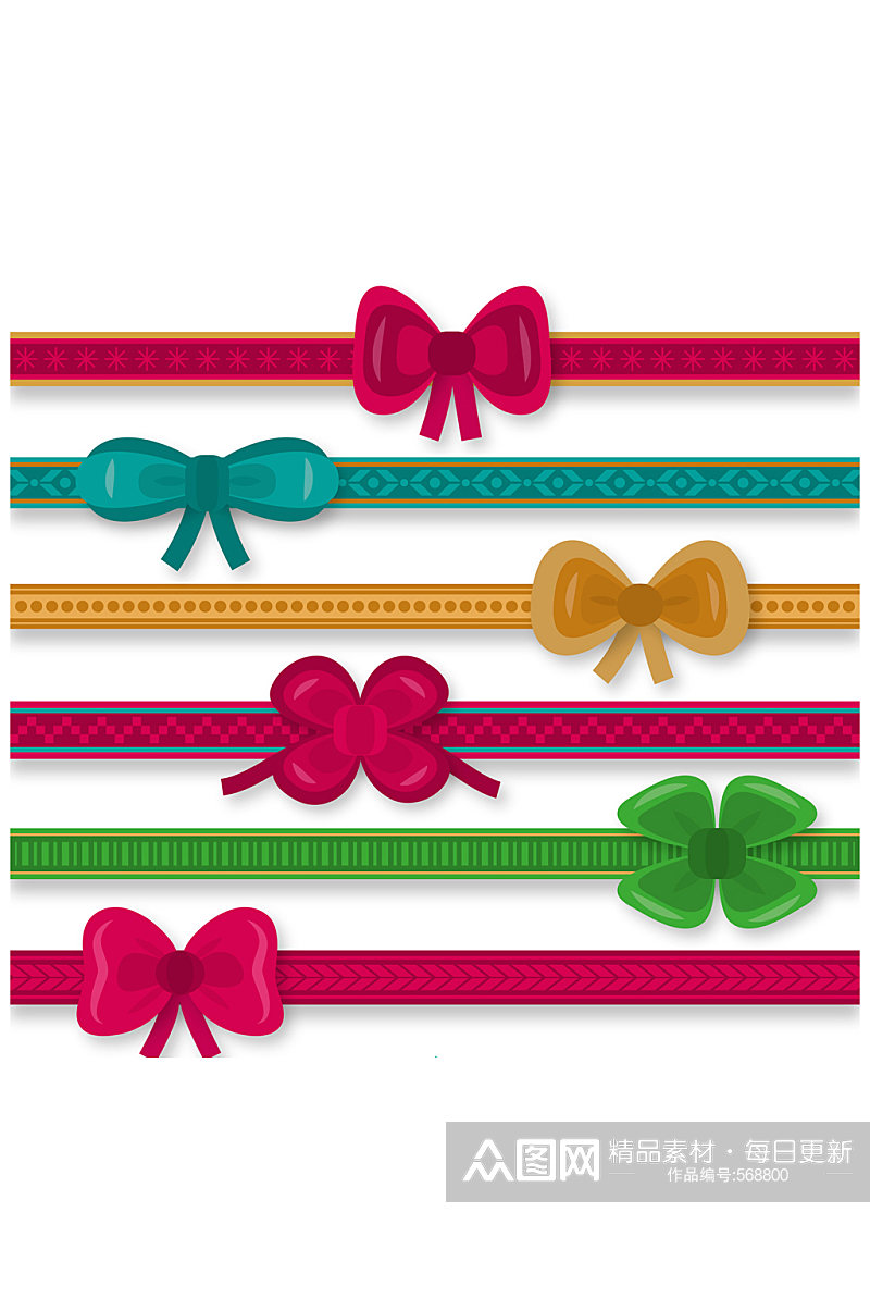 6款彩色蝴蝶结丝带花边矢量素材素材
