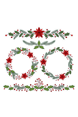 5款彩绘圣诞节花边和花环矢量素材