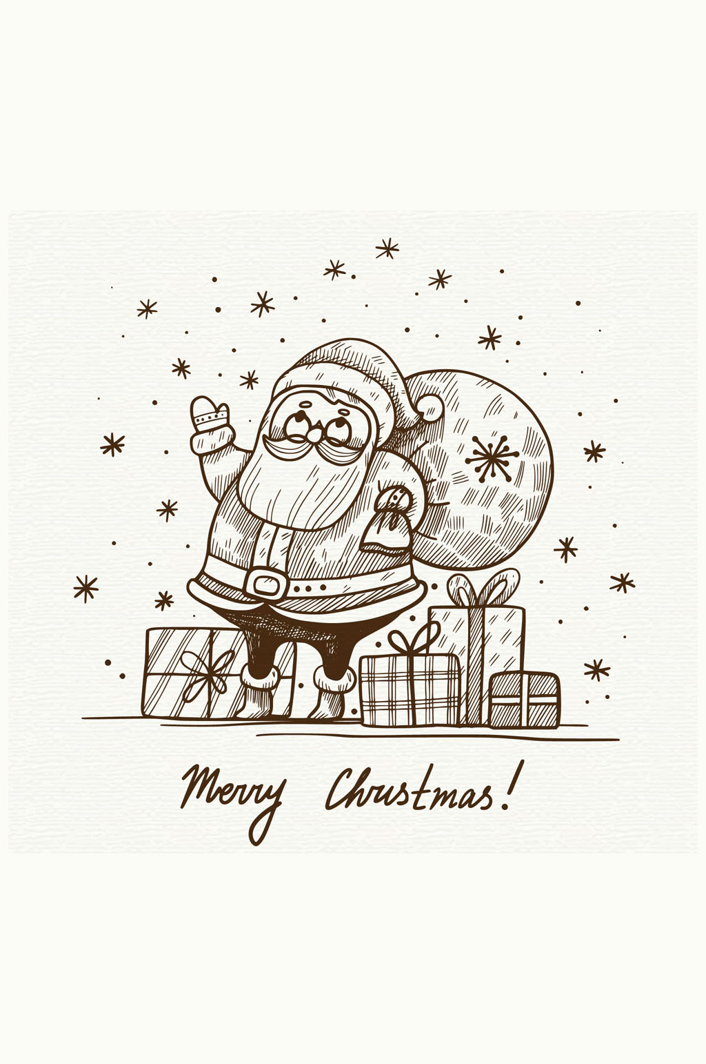 手绘背礼包的圣诞老人矢量素材