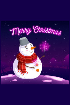 创意放紫色烟花的雪人矢量素材