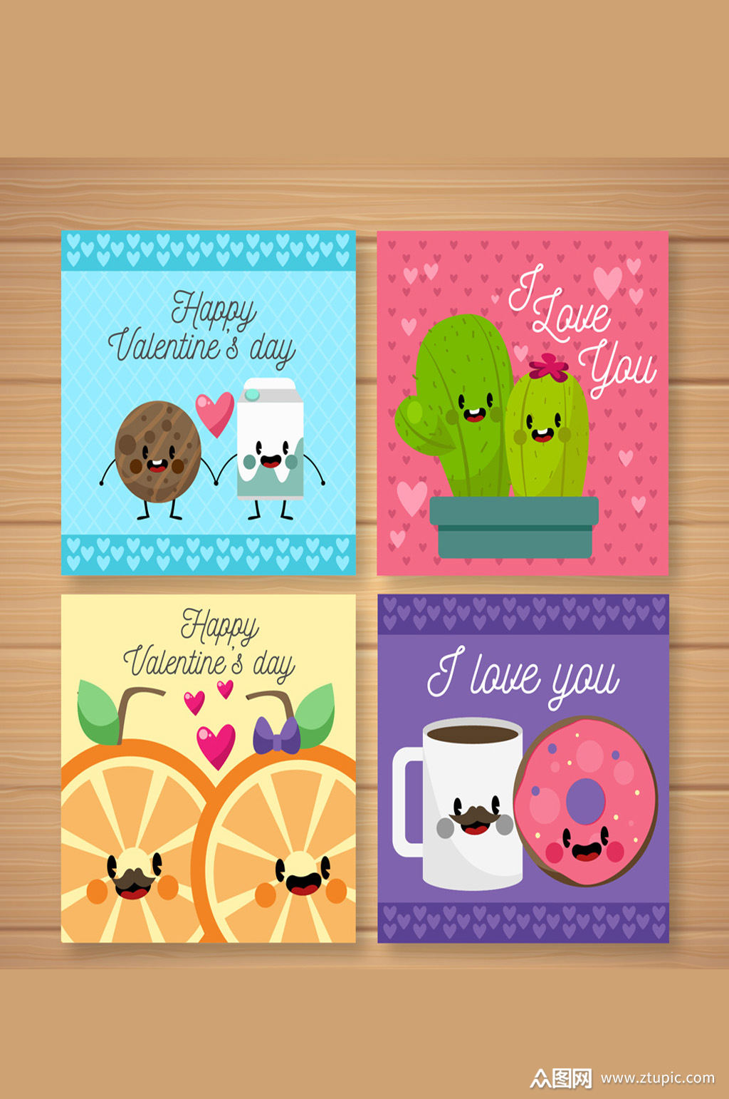 4款可爱情人节卡片设计矢量素材模板下载-编号568952-众图网