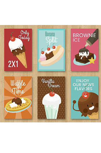 6款可爱夏季冰淇淋卡片矢量素材