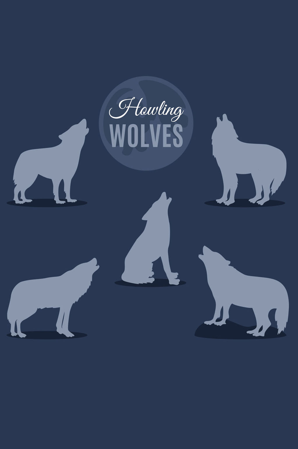 5款创意嚎叫狼剪影矢量素材