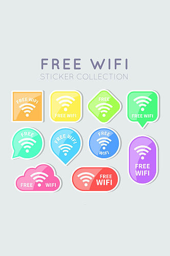 10款彩色免费无线网贴纸矢量图WiFi标识