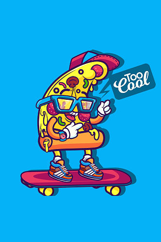卡通玩滑板的三角披萨矢量素材