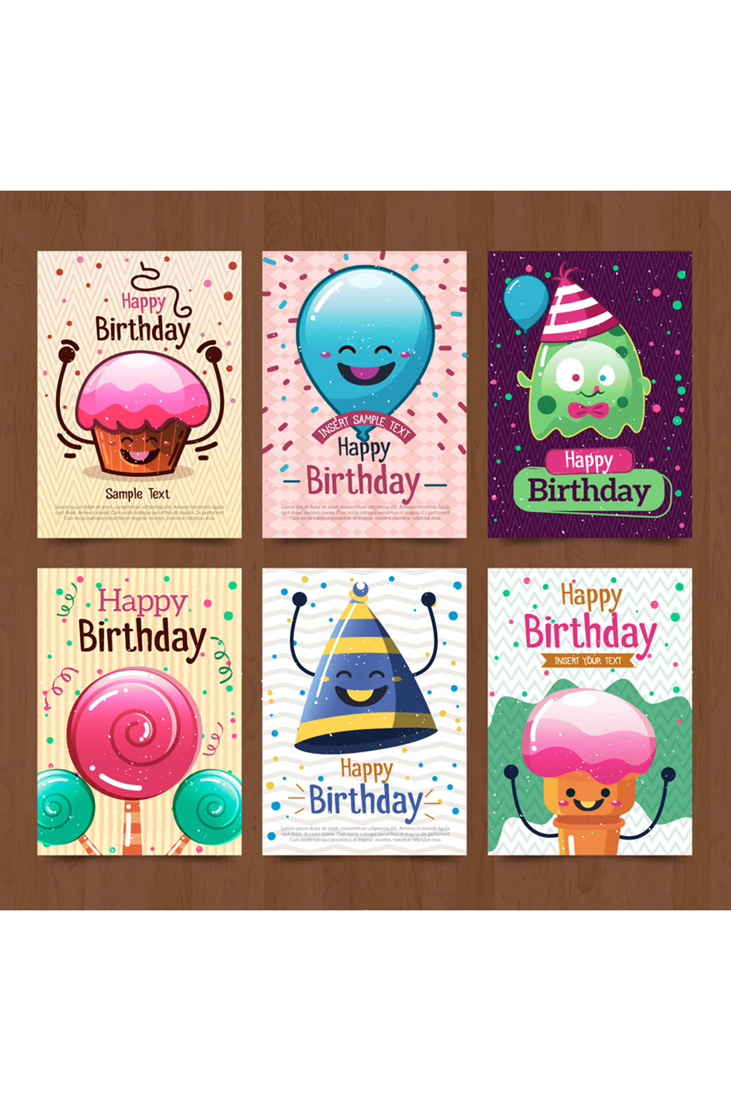 6款可爱生日祝福卡片矢量素材