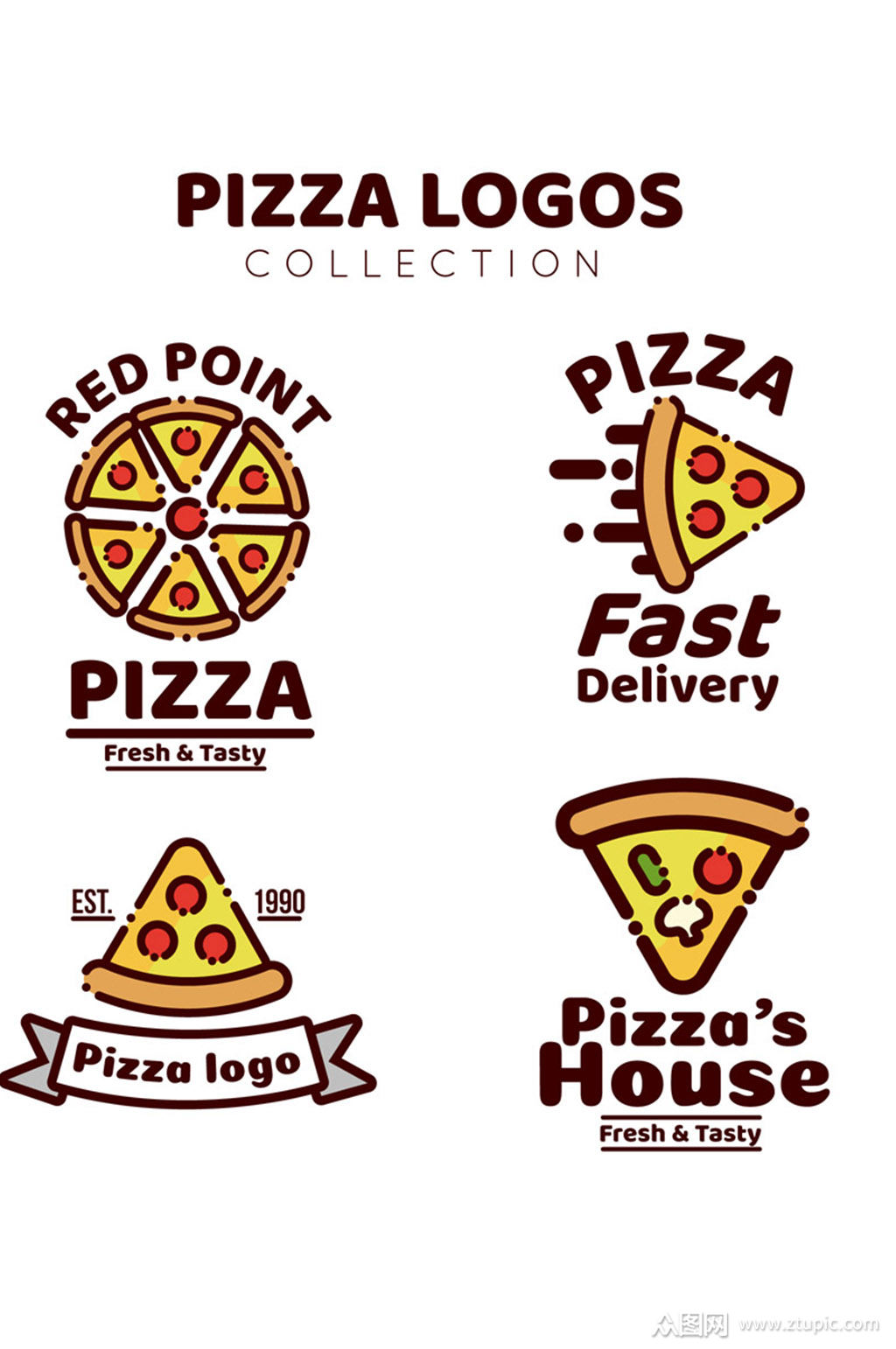 4款可爱披萨标志矢量素材