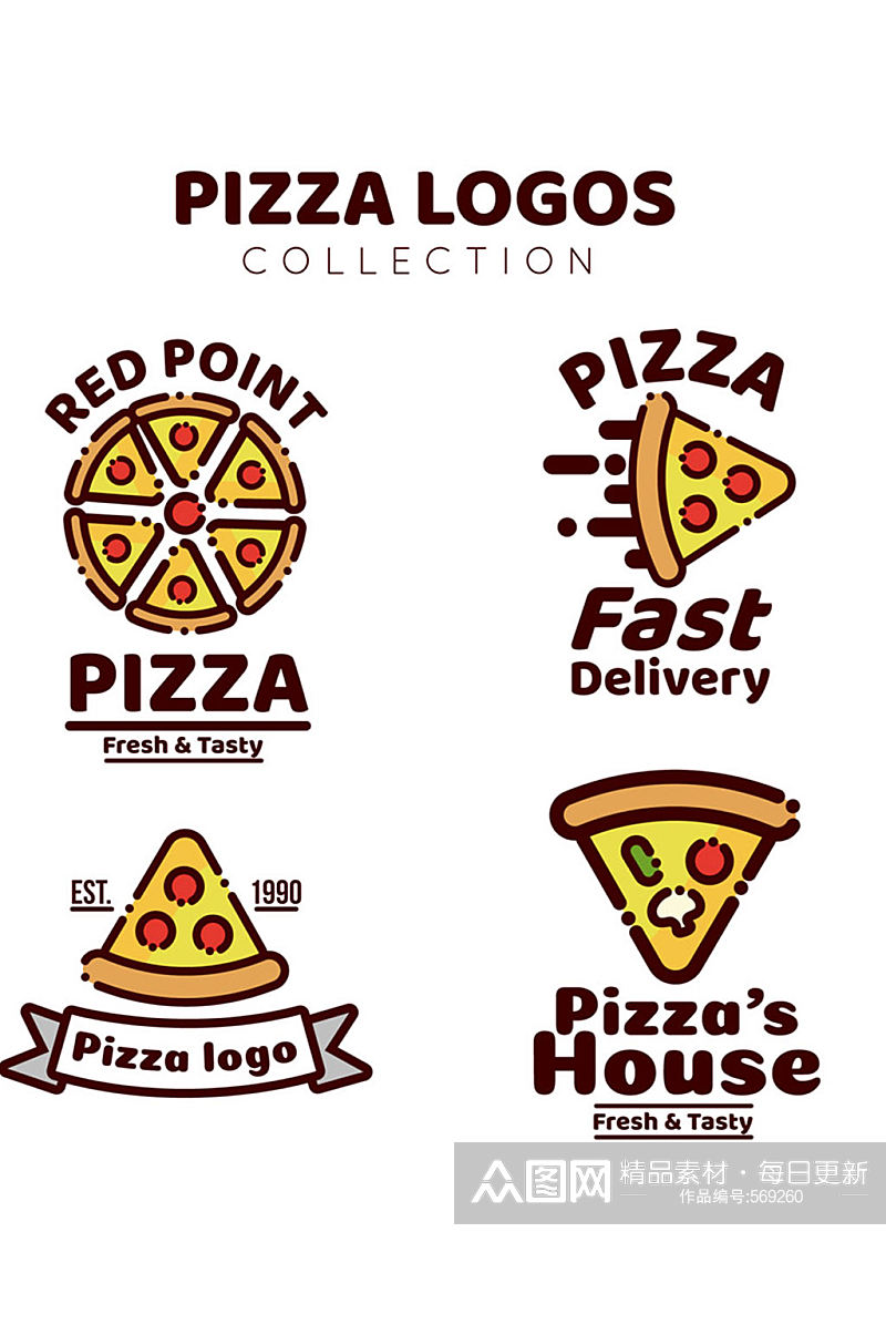 4款可爱披萨标志矢量素材素材