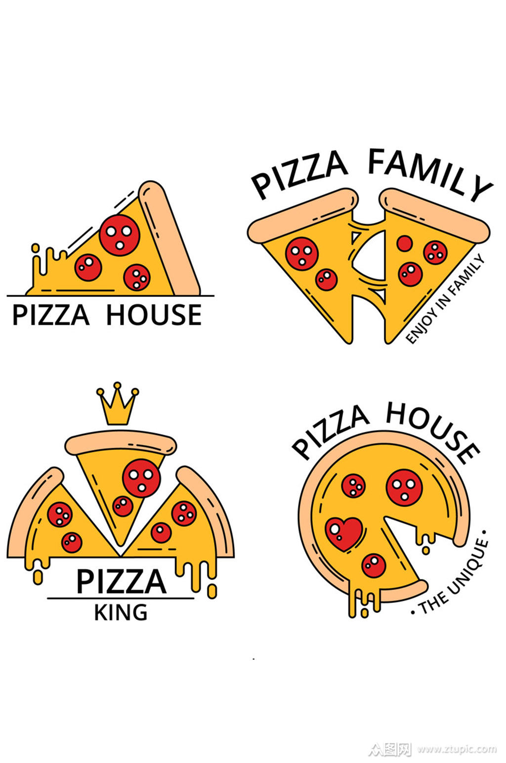 4款彩绘披萨餐馆标志矢量素材