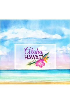 彩绘夏威夷大海和花卉矢量素材
