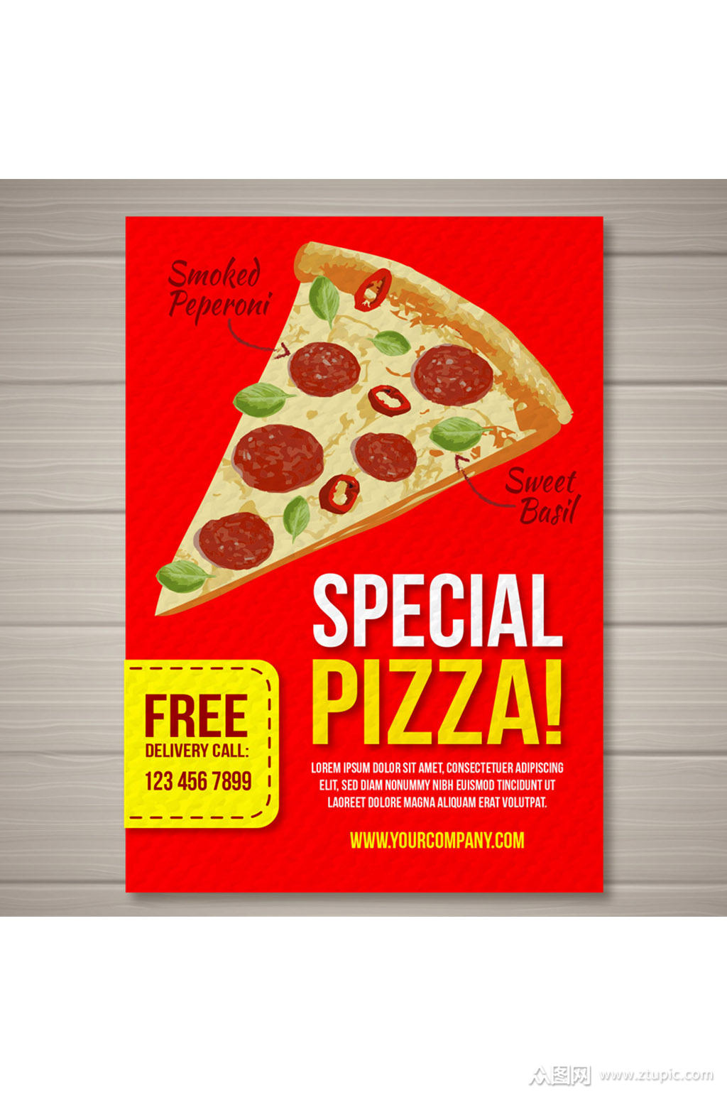 彩绘三角披萨传单设计矢量图