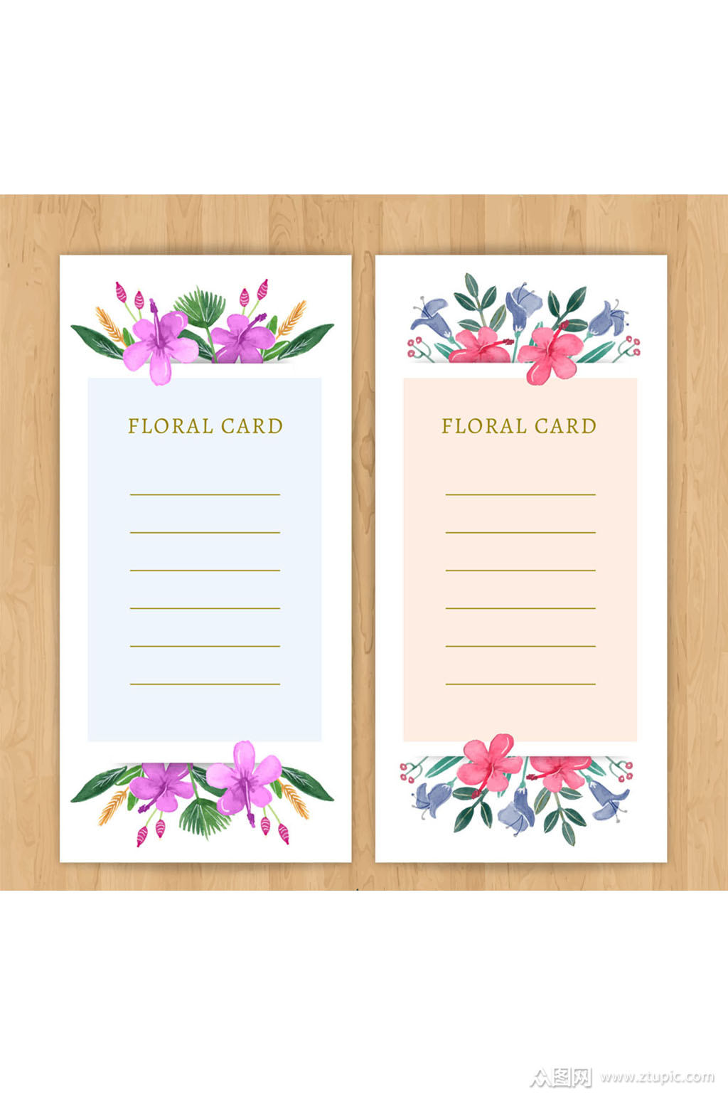 2款彩绘空白热带花卉信纸卡片矢量素材模板下载-编号569301-众图网