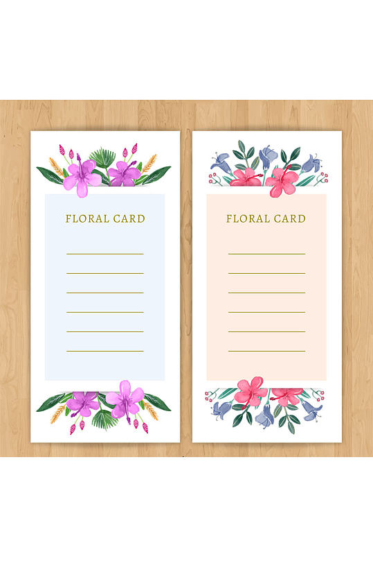 2款彩绘空白热带花卉信纸卡片矢量素材
