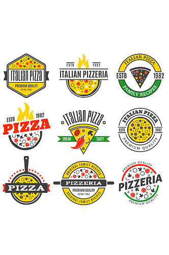 9款彩色披萨店标志矢量素材
