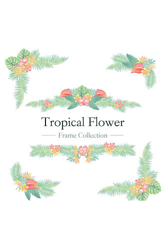6款彩绘热带花卉边框矢量素材