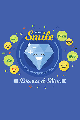 可爱笑脸钻石和表情圆脸矢量素材