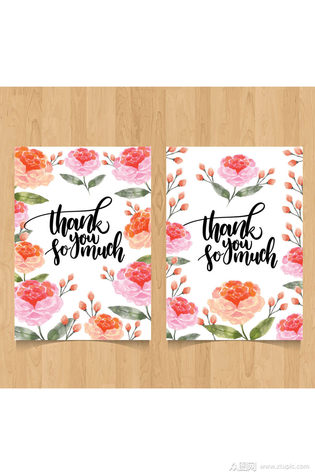 2款水彩绘花卉感谢卡片矢量素材