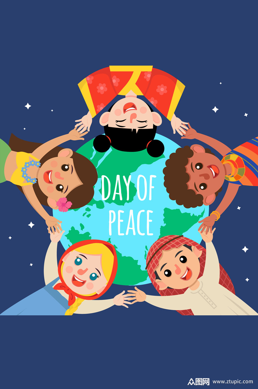 创意国际和平日拉手的儿童矢量素材