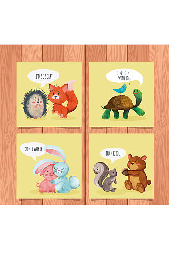 4款彩绘动物友谊卡片矢量素材