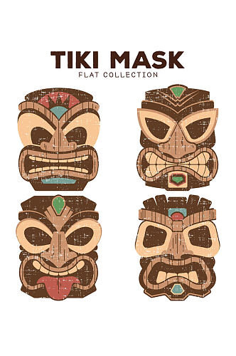 4款创意夏威夷面具矢量素材