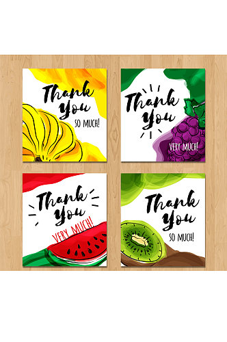 4款彩绘水果感谢卡片矢量素材